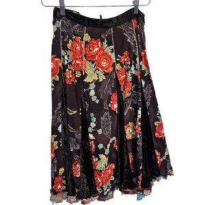 Womens Y2K Velvet Maxi Skirt Large Brown Floral Full Julie G Festival Paneled